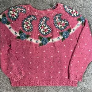 Pink Floral handmade Knit Sweater